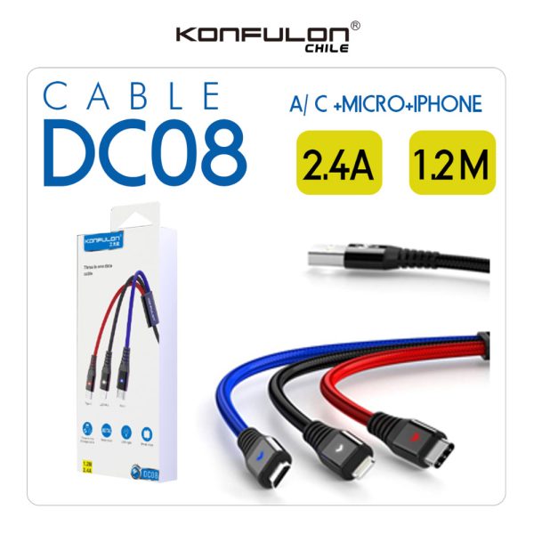 Cable DC08 A/C+Micro+iPhone