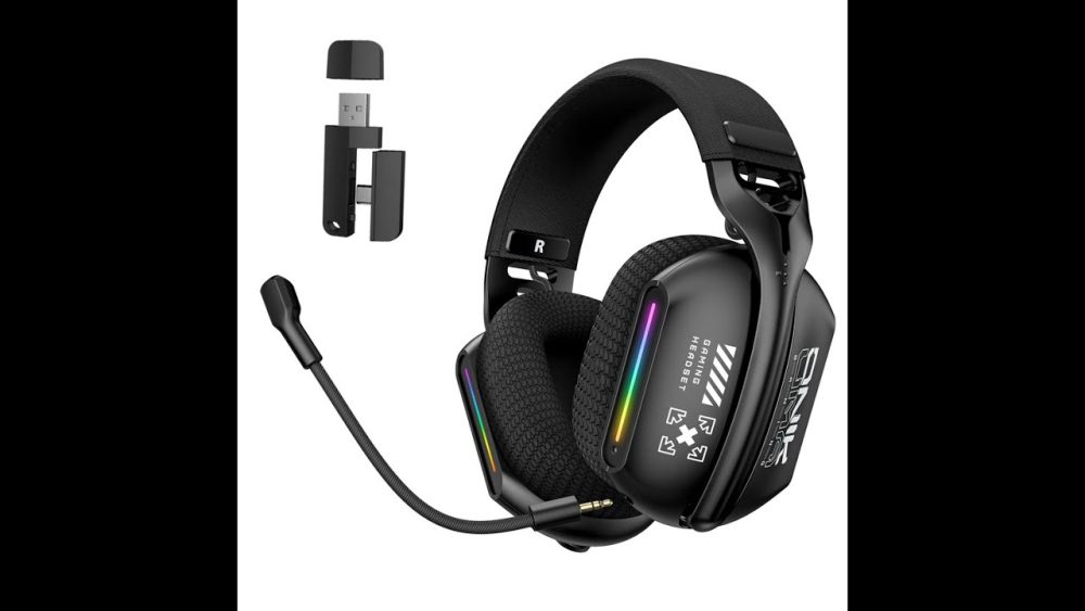 ONIKUMA GT808 Auriculares inalámbricos con luz RGB Auriculares para juegos de baja latencia de 2,4 Ghz con 360 Micrófono giratorio para PC PS5