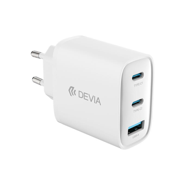 Kit Cargador Devia 65W GaN Carga Rápida 3 Puertos mas Cable C a C