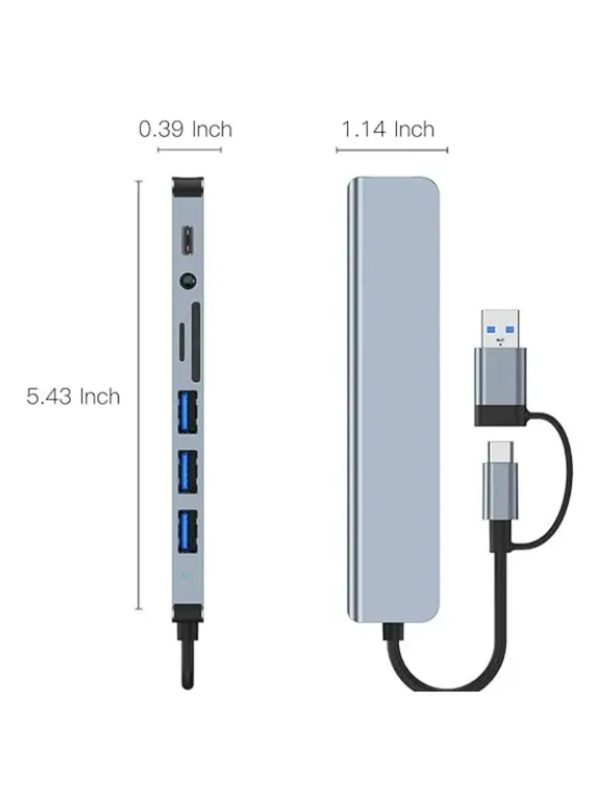 Adaptador 8 en 1 USB-C con USB, SD/TF y Audio AUX
