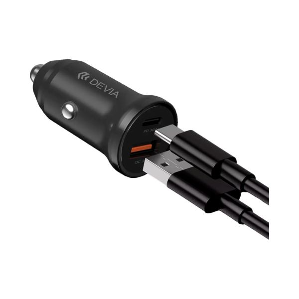 Cargador de Auto Devia Mini Smart Series PD 30W USB-C y USB QC 3.0 Negro