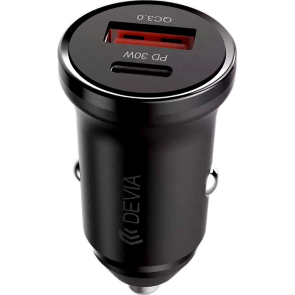 Cargador de Auto Devia Mini Smart Series PD 30W USB-C y USB QC 3.0 Negro
