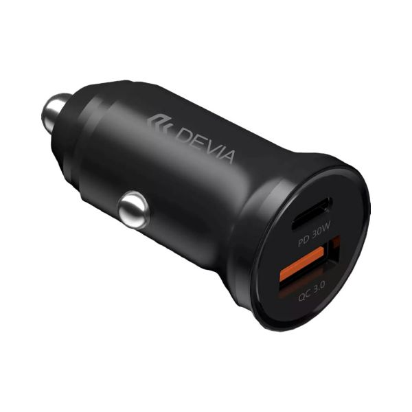 Cargador de Auto Devia Mini Smart Series PD 30W USB-C y USB QC 3.0 Negro