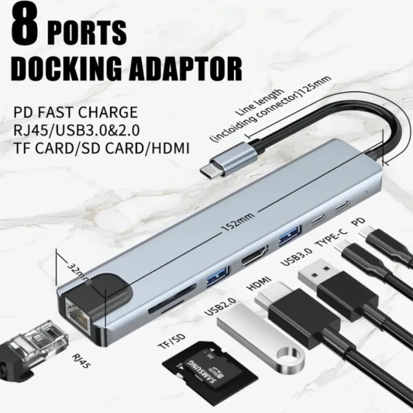 Adaptador Multipuerto USB-C 8 en 1 Profesional 4K