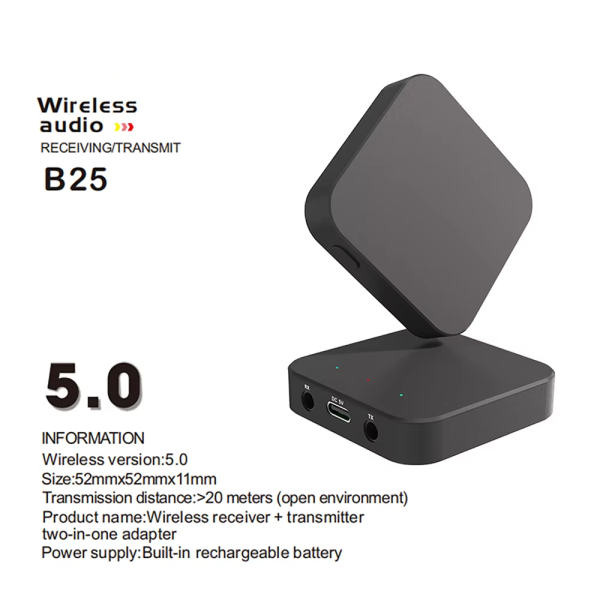 Adaptador de Audio Bluetooth 5.0 Transmisor y Receptor 2 en 1 AUX Plug & Play B25