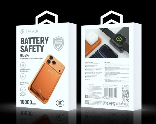 Power Bank DEVIA Serie Ultra12 PD 22,5 W magnética con cable integrado (10 000 mAh) - Naranja 4293