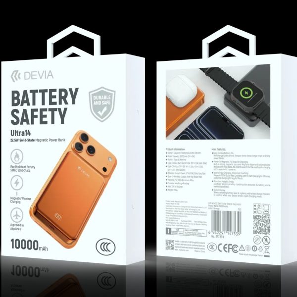 Power Bank DEVIA Serie Ultra12 PD 22,5 W magnética con cable integrado (10 000 mAh) - Naranja 4293