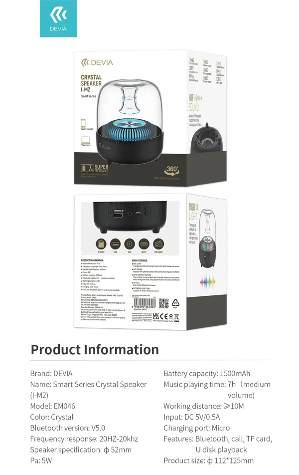Devia Altavoz de cristal Smart Series (I-M2) 4303