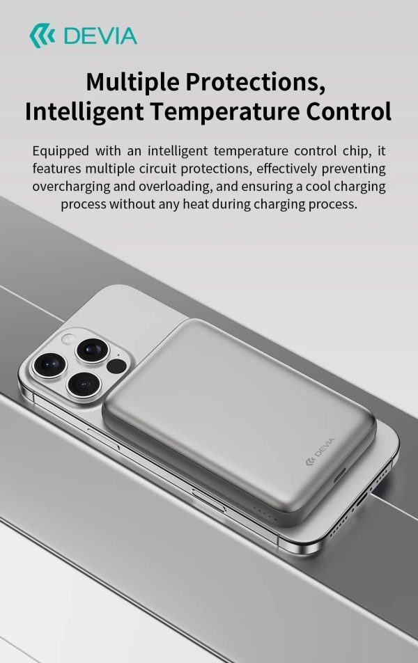 Power Bank magnético DEVIA serie Ultra12 con cable integrado, PD 22,5 W (10 000 mAh) - Gris