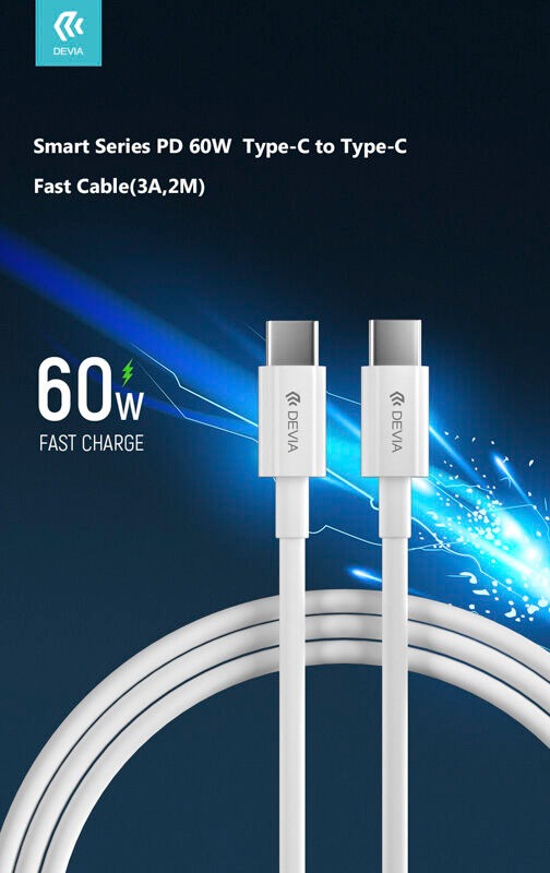 DEVIA Smart Series PD 60W Type-C to Type-C Fast Cable(3A,2M) 9734