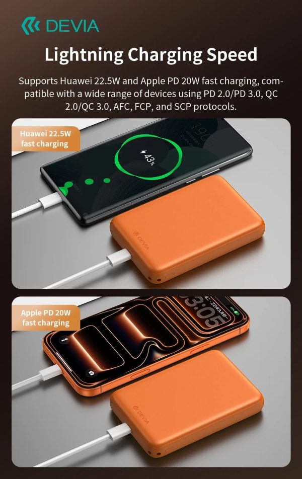 Power Bank DEVIA Serie Ultra12 PD 22,5 W magnética con cable integrado (10 000 mAh) - Naranja 4293