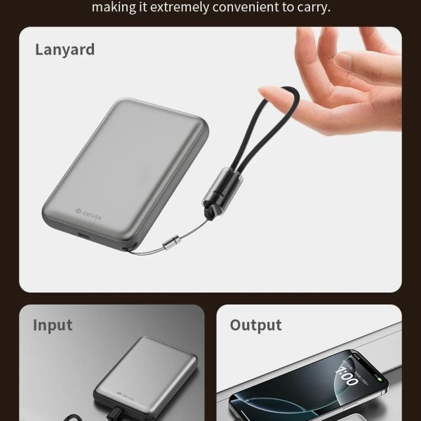Power Bank magnético DEVIA serie Ultra12 con cable integrado, PD 22,5 W (10 000 mAh) - Dorada