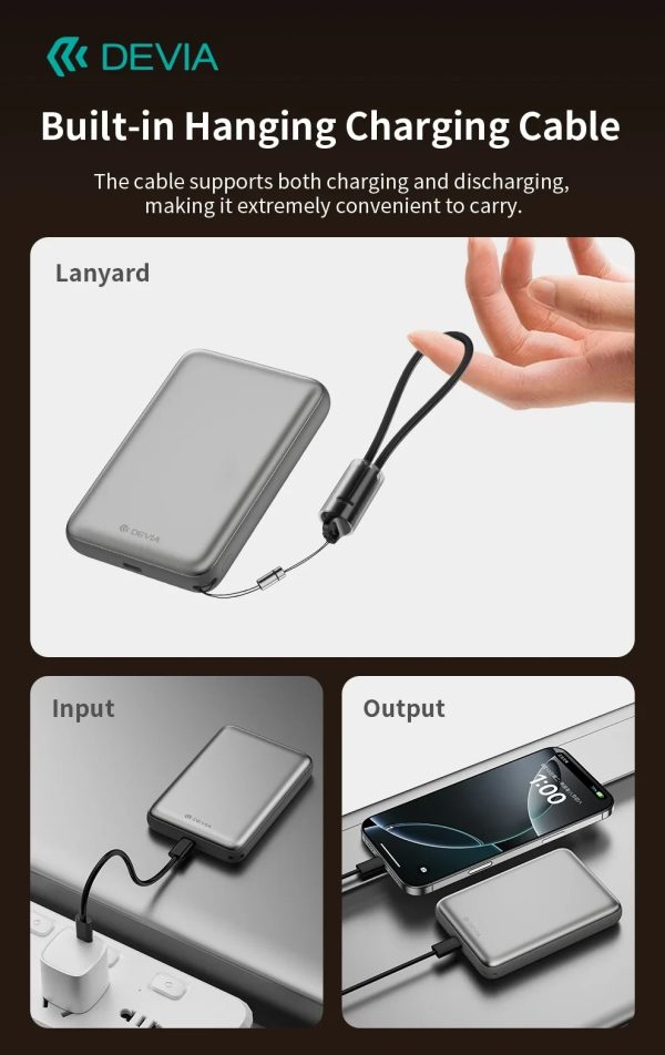 Power Bank magnético DEVIA serie Ultra12 con cable integrado, PD 22,5 W (10 000 mAh) - Dorada