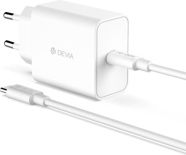 Devia Cargador 45W PD QC Con Cable Tipo C Blanco 2896