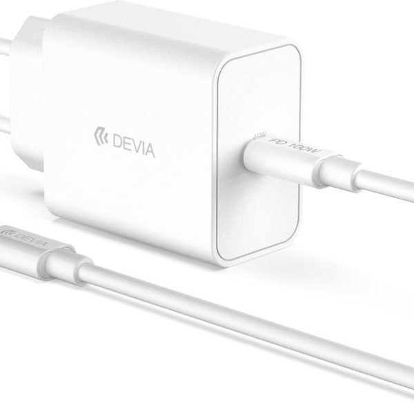 Devia Cargador 45W PD QC Con Cable Tipo C Blanco 2896