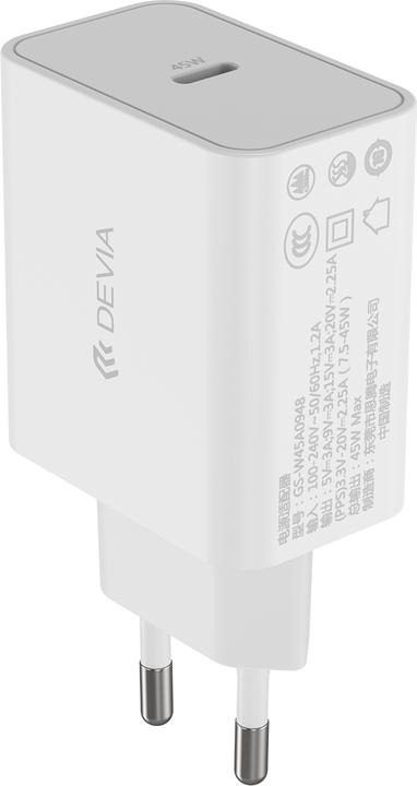 Devia Cargador 45W PD QC Con Cable Tipo C Blanco 2896