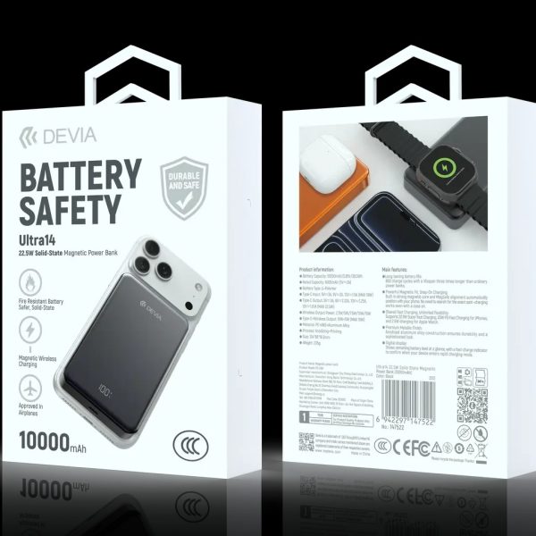 Power bank magnético de estado sólido DEVIA Ultra14 Series de 22,5 W (10 000 mAh) - Negro 7522