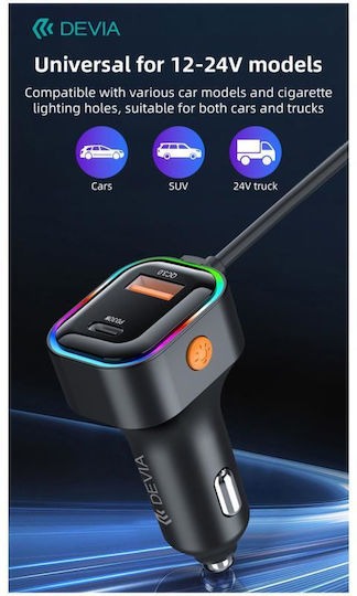 Devia Cargador de Auto PRO1 de 45 W y 3 A con carga rápida 7806