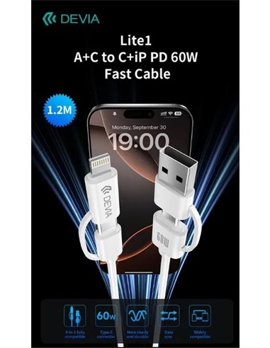 DEVIA Lite1 Cable A+C to C+iP PD 60W Fast Cable